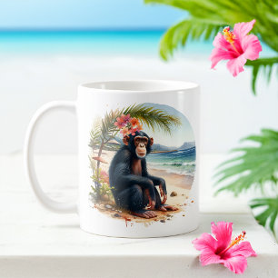 Mug Aquarelle d'été Chimpanzé sur la plage