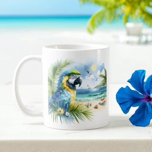 Mug Aquarelle d'été Parrot sur la plage (Créateur téléchargé)