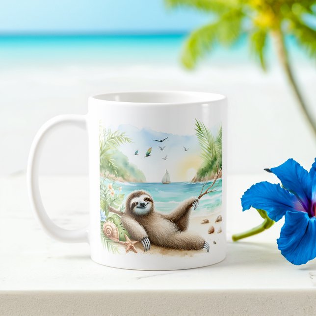Mug Aquarelle d'été Sloth sur la plage (Créateur téléchargé)