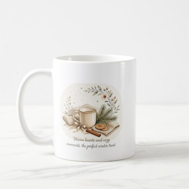 Mug Aquarelle d'hiver Cozy | Bougies, Café & Branches  (Gauche)