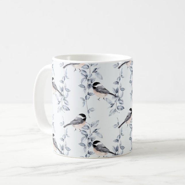 Mug Aquarelle d'hiver Oiseaux Motif botanique (Devant gauche)