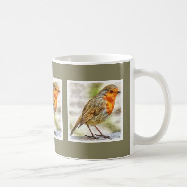Mug Aquarelle d'hiver Robin de Noël (Droite)