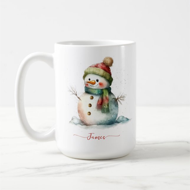 Mug Aquarelle d'hiver Snowman Noël personnalisé (Gauche)
