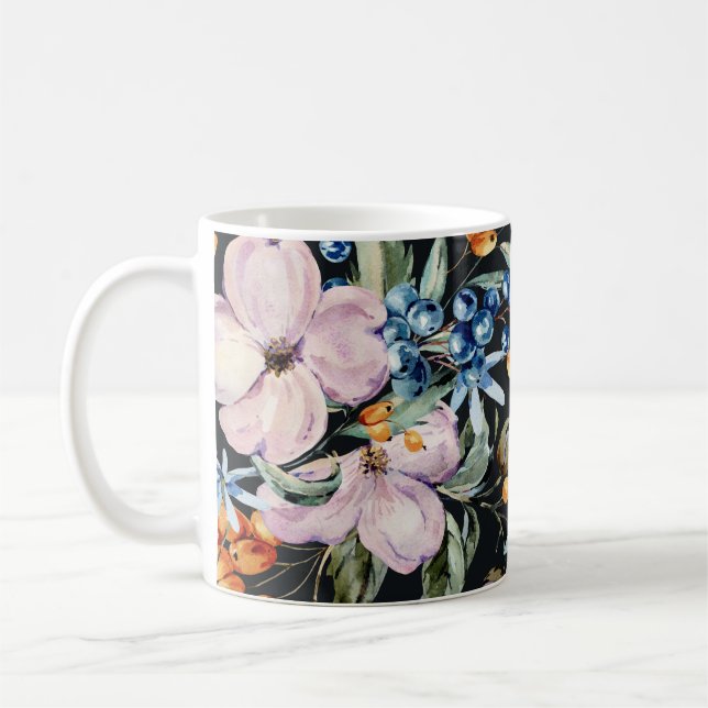 Mug Aquarelle douce : Baies florales roses (Gauche)
