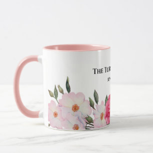 Mug Aquarelle Doux rose blanc Roses illustration