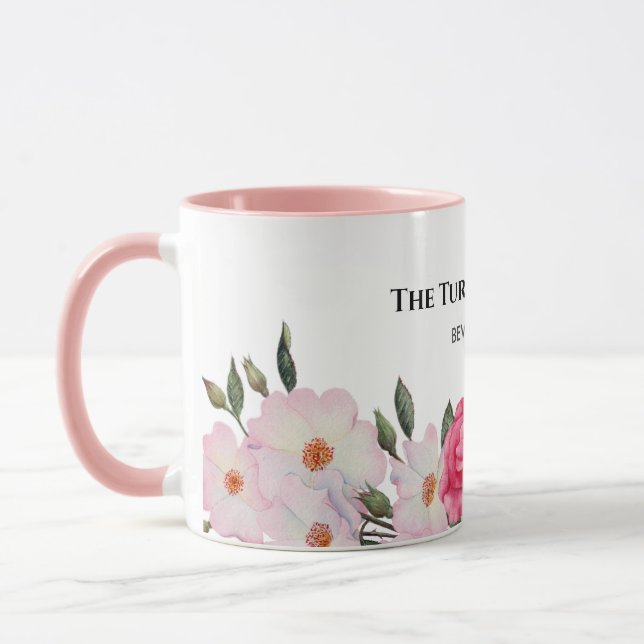 Mug Aquarelle Doux rose blanc Roses illustration (Gauche)