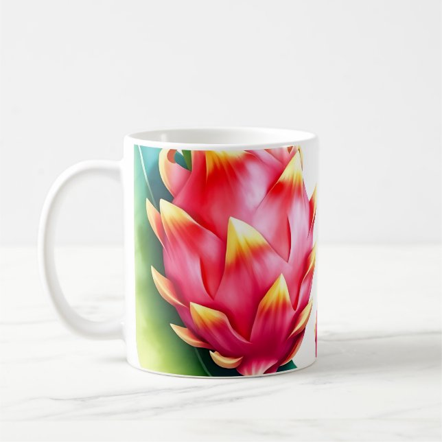 Mug Aquarelle Dragon Fruit en Gras Couleurs sur Blanc (Gauche)