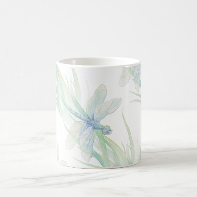 Mug Aquarelle Dragonfly in Soft Blues & Green Art (Centre)