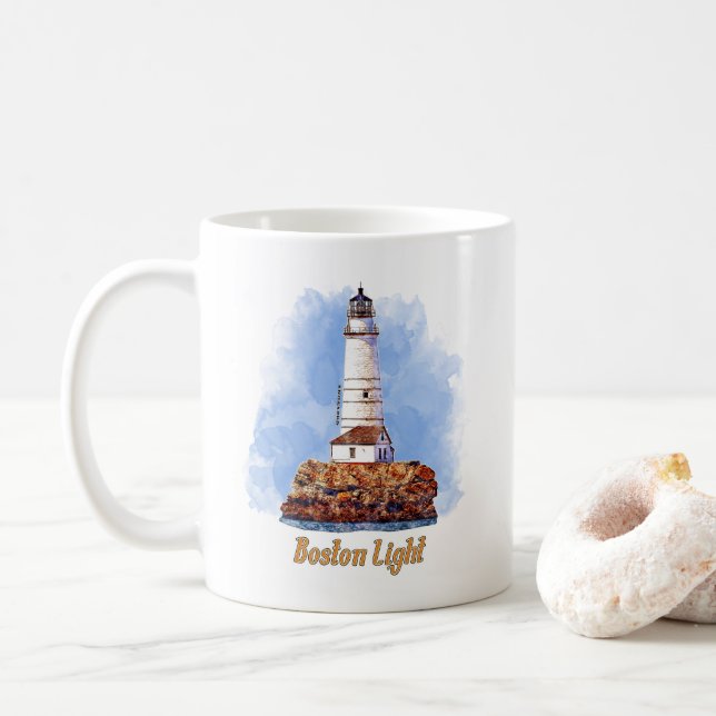Mug Aquarelle du phare de Boston - Massachusetts (Avec donut)