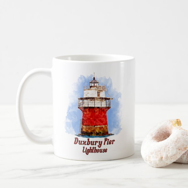 Mug Aquarelle du phare de Duxbury Pier - Massachusetts (Avec donut)