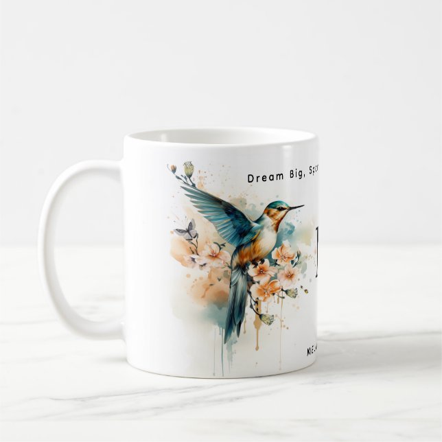 Mug Aquarelle Élégant Monogramme De Colibri Avec Nom (Gauche)