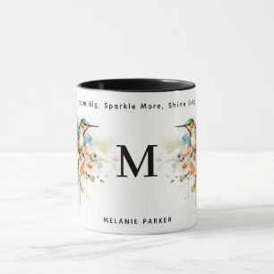 Mug Aquarelle Élégant Monogramme De Colibri Avec Nom