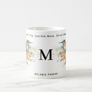 Mug Aquarelle Élégant Monogramme De Colibri Avec Nom