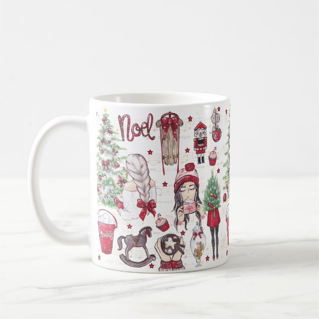 Mug Aquarelle éléments de Noël Rouge (Gauche)