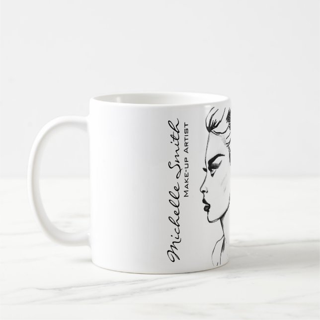 Mug Aquarelle encre noir et blanc maquillage femme (Gauche)