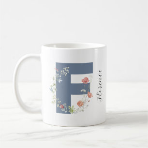 Mug Aquarelle esthétique Florale Lettre F Monogramme