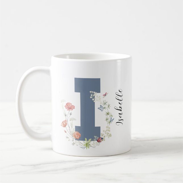 Mug Aquarelle esthétique Florale Lettre i Monogramme (Gauche)