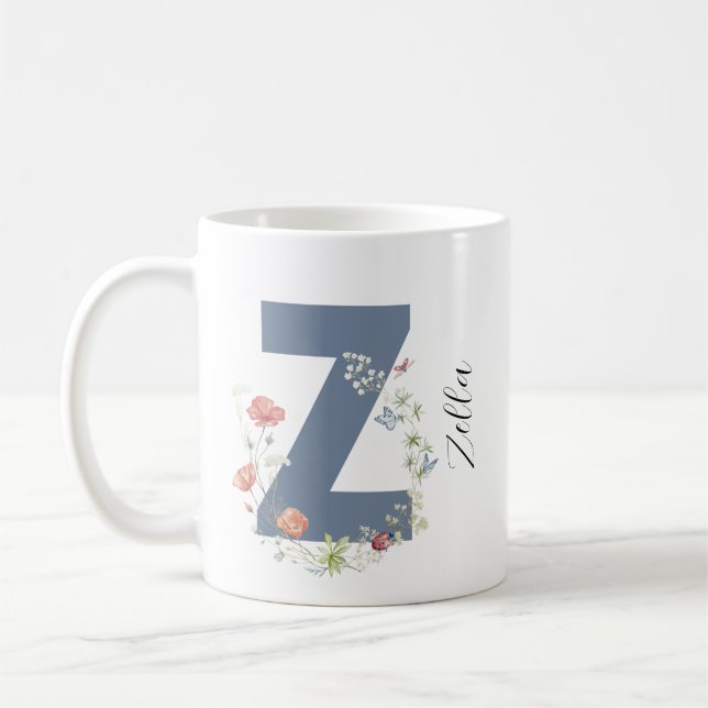 Mug Aquarelle esthétique Florale Lettre Z Monogramme (Gauche)