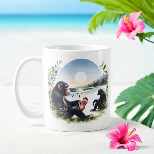 Mug Aquarelle estivale Chimpanzés sur la plage (Créateur téléchargé)