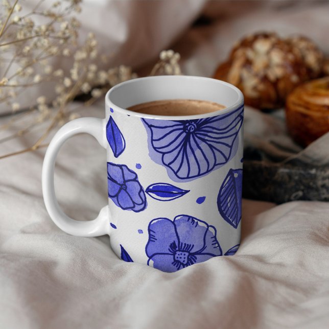 Mug Aquarelle et fleurs d'encre - palette bleue (Créateur téléchargé)