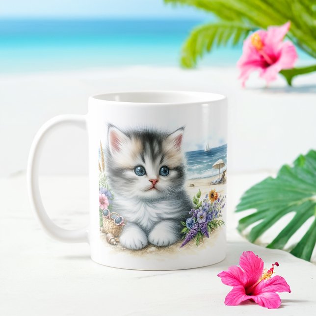 Mug Aquarelle été Kitten sur la plage (Créateur téléchargé)
