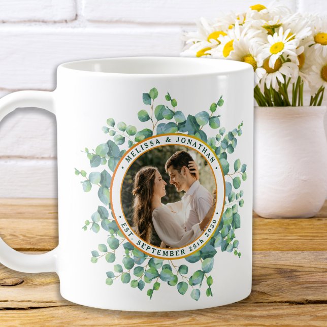 Mug Aquarelle Eucalyptus Vert Mariage photo or (Créateur téléchargé)