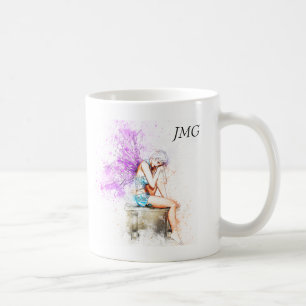 Mug Aquarelle Fée en bleu avec Monogramme