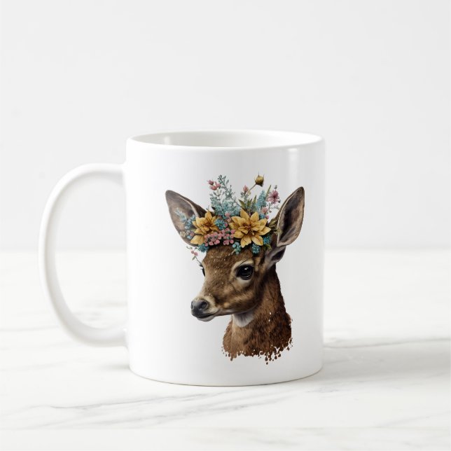 Mug Aquarelle fine cerf floral (Gauche)