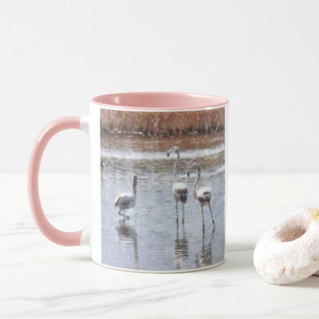Mug Aquarelle Flamant rose Pose (Avec donut)