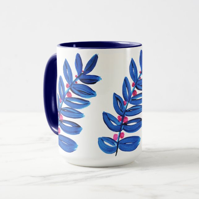 Mug Aquarelle Fleur bleue Boho Moderne Simple (Devant gauche)
