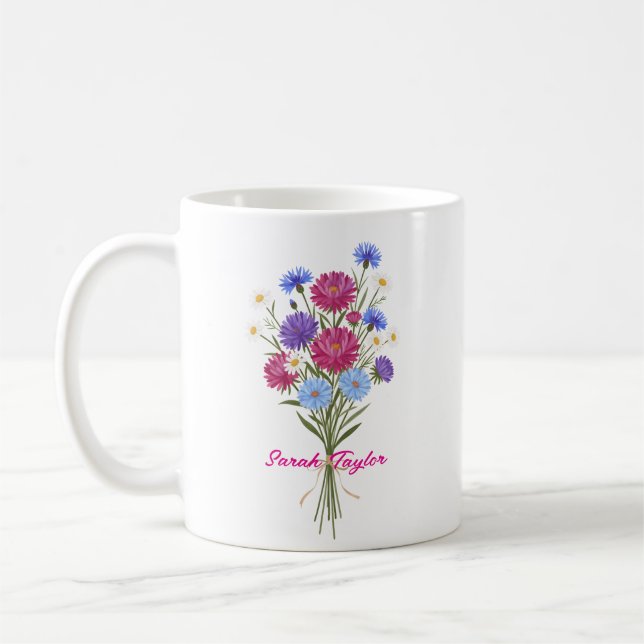 Mug Aquarelle Fleur de Naissance Aster Personnalisé (Gauche)