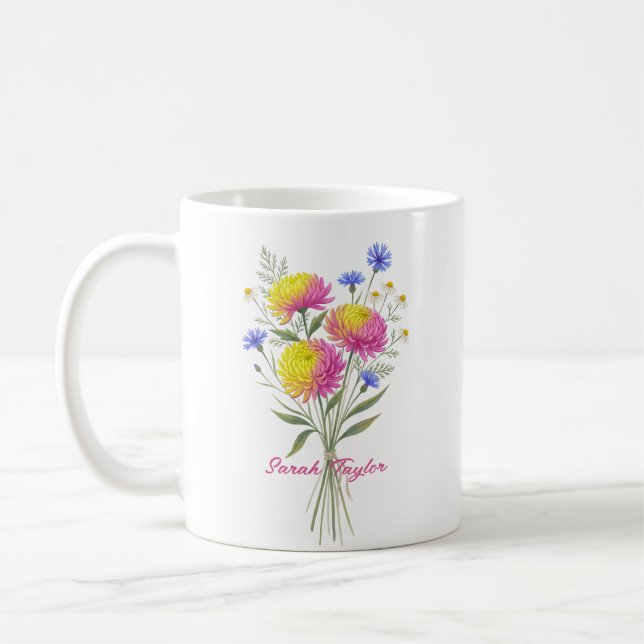 Mug Aquarelle Fleur de Naissance Chrysanthème Personna (Gauche)