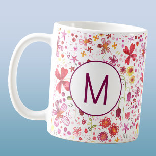 Mug Aquarelle Fleur sauvage initiale de Monogramme mod