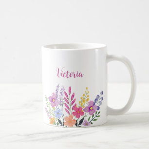 Mug Aquarelle fleur sauvage rose bleu orange violet