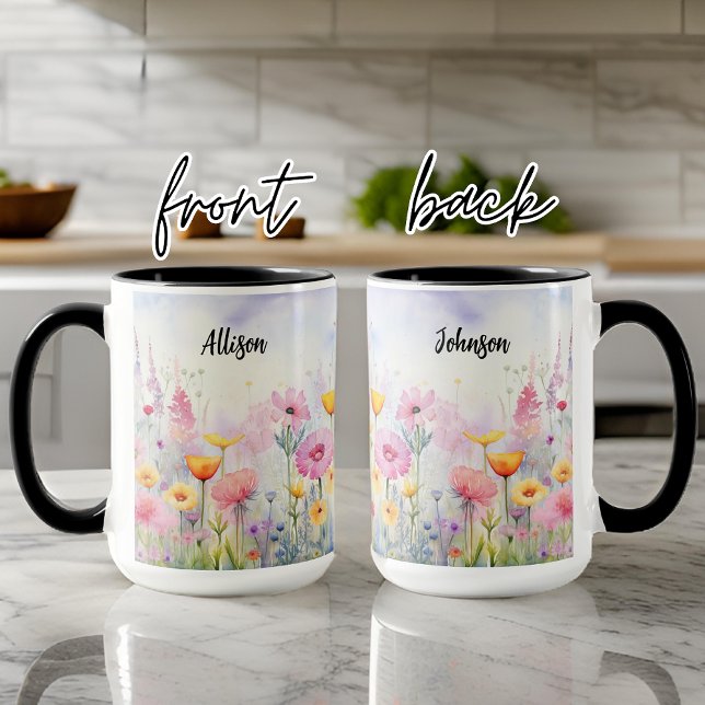 Mug Aquarelle fleur sauvage tasse, cadeau personnalisé (Gift for mom, Gift for her, Gift for grandma, birthday gift for mom, birthday gift for her, nana)