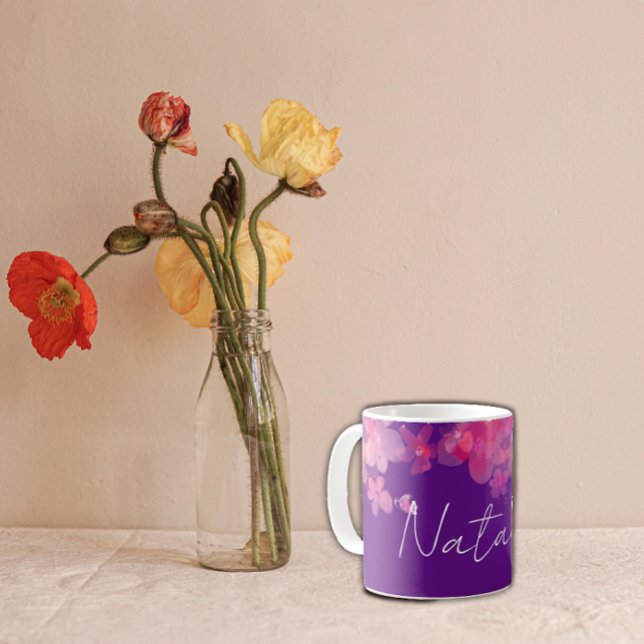 Mug Aquarelle fleurie pourpre nom (Créateur téléchargé)