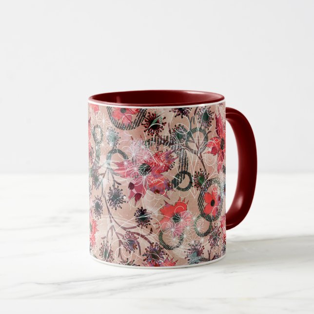 Mug Aquarelle, fleurs. (Devant droit)