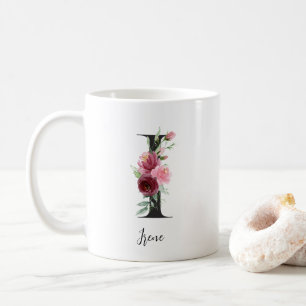 Mug Aquarelle Fleurs Monogramme I Nom personnalisé