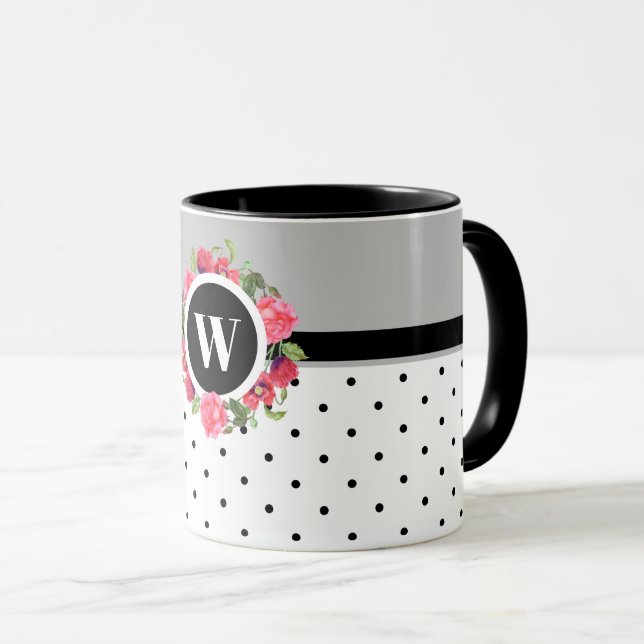 Mug Aquarelle Fleurs rouges et roses Cercle de couronn (Devant droit)