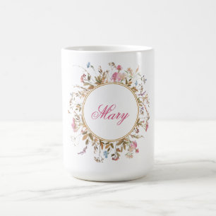 Mug Aquarelle Fleurs sauvages Cadre Rond Nom Floral