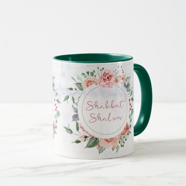 Mug Aquarelle Fleurs Shabbat Shalom Café (Devant droit)