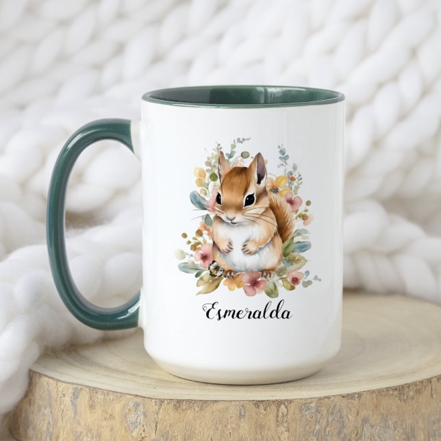 Mug Aquarelle Floral Bébé écureuil & bébé pingouin (Créateur téléchargé)