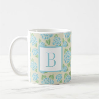 Mug Aquarelle Floral Bleu Hydrangée Monogramme initial