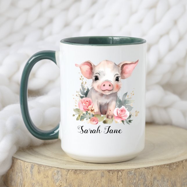Mug Aquarelle Floral Cute Baby Fox & Piglet (Créateur téléchargé)