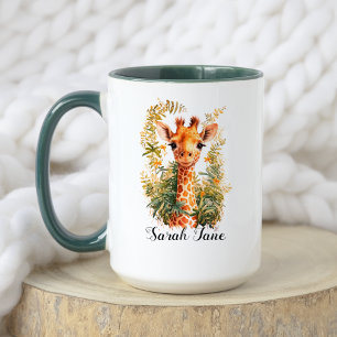 Mug Aquarelle Floral Cute Baby Giraffe Safari Animal