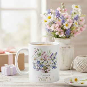 Mug Aquarelle Floral Fleurs d'avril Café d'anniversair