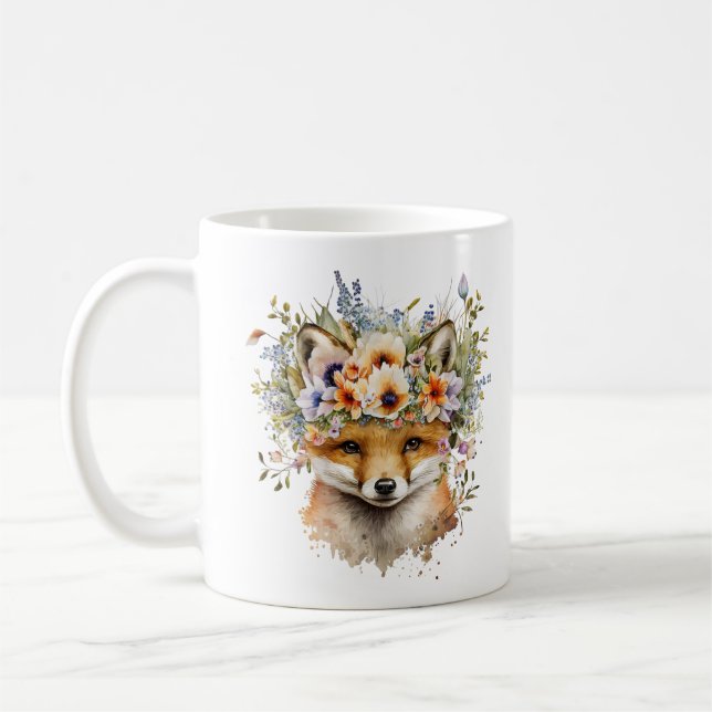 Mug Aquarelle Floral Fox Cute (Gauche)