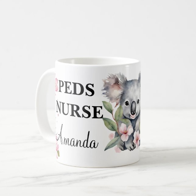 Mug Aquarelle Floral Koala Ours Infirmière sur mesure (Devant gauche)