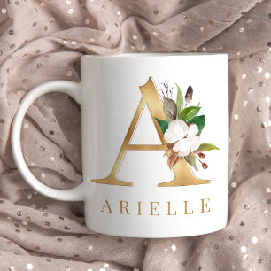 Mug Aquarelle Floral & Lettre Or A Monogramme