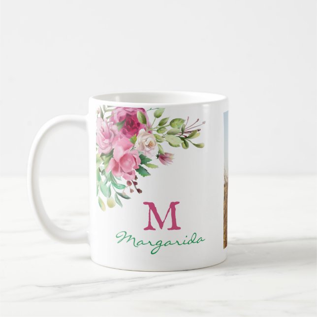 Mug Aquarelle Floral Monogramme Deux Photo Collage Gir (Gauche)